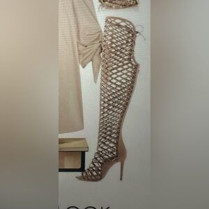 Vince Camuto Brown Lattice Knee-High Boots